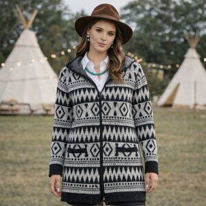 Monteau Boho Knit Open Front Hooded Duster Cardigan Medium